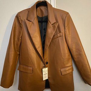 Brown faux leather blazer